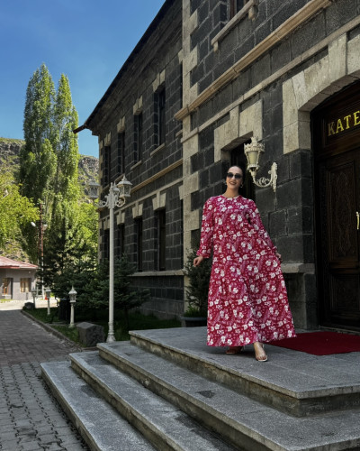 Fuşya Çiçekli elbise