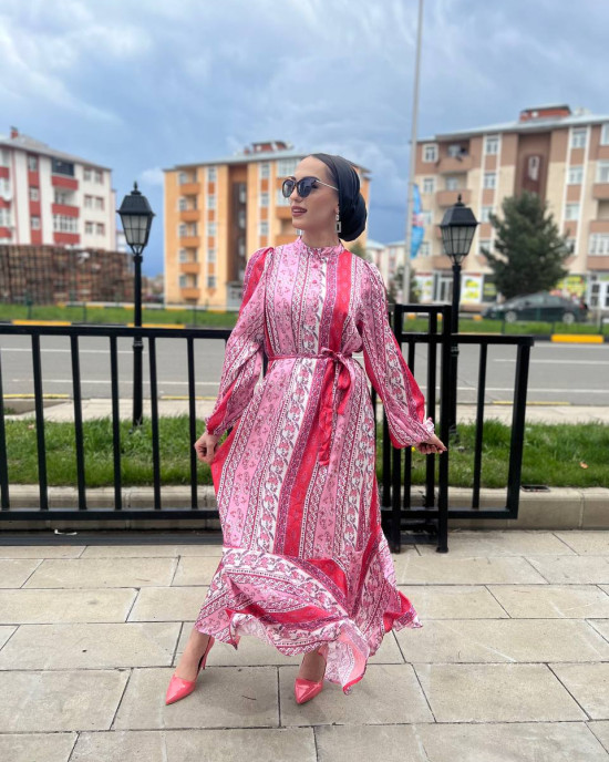 Florance Fuşya İpek Elbise