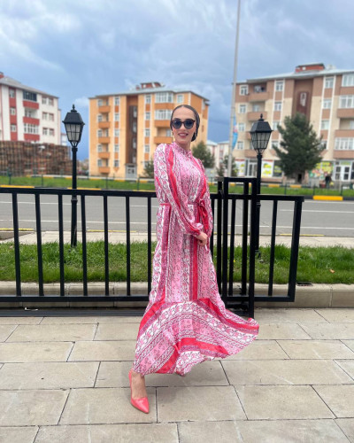 Florance Fuşya İpek Elbise