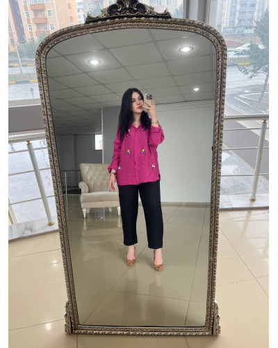 Süreyya Çiçekli Fuşya Gömlek