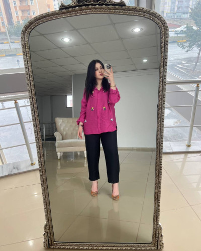 Süreyya Çiçekli Fuşya Gömlek