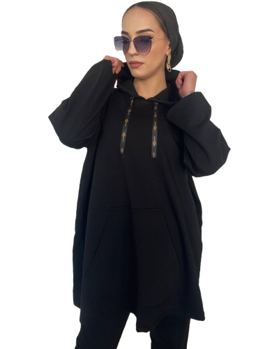 Margaret Kurdeleli Oversize  Siyah Sweatshirt