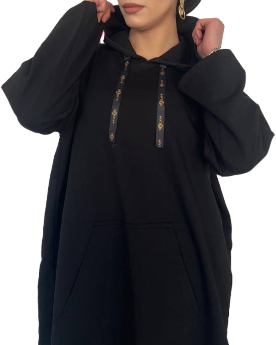 Margaret Kurdeleli Oversize  Siyah Sweatshirt