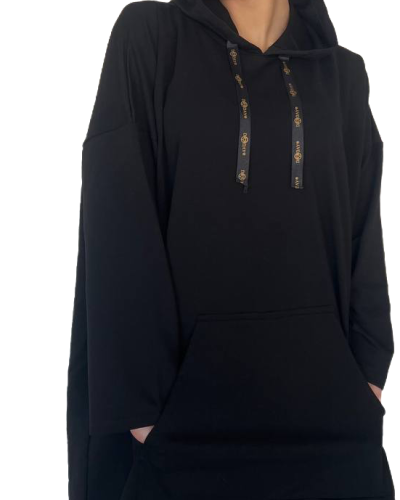 Margaret Kurdeleli Oversize  Siyah Sweatshirt