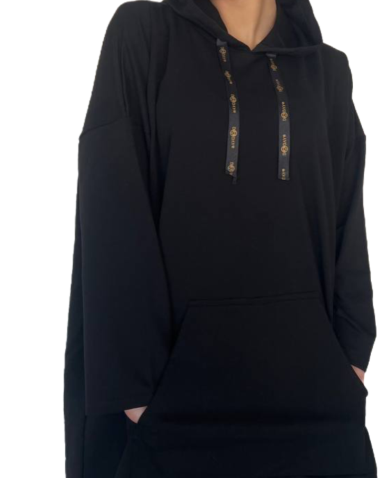 Margaret Kurdeleli Oversize  Siyah Sweatshirt